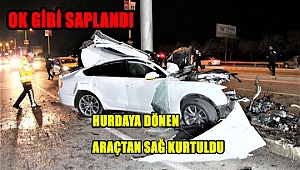 KARAMAN'DA OTOMOBİL YÖN LEVHASINA OK GİBİ SAPLANDI