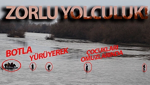 Meriç Nehri'ni yürüyerek, botla ve çocukları omuzlarında geçiyorlar