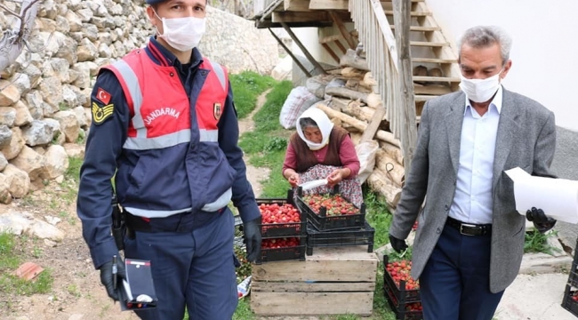 Belediye başkanı ve belediye personeli vatandaşa maske dağıttı