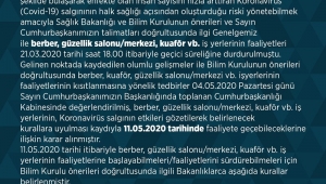 Karamanda Berber/Güzellik Salonu/Kuaförlerin Açılması Genelgesi