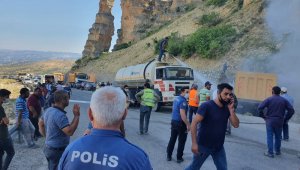 İstinat duvarına çarpan kamyonun sürücüsü yanarak can verdi