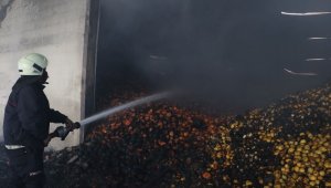 Narenciye fabrikasındaki yangında soğutma çalışmaları sürüyor