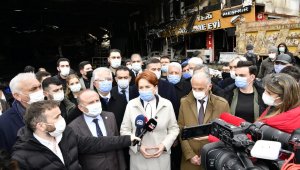İYİ Parti lideri Akşener yangında zarar gören Kasaplar Çarşısı esnafını ziyaret etti