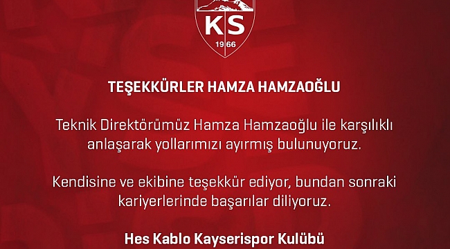 Kayserispor'dan Hamzaoğlu açıklaması