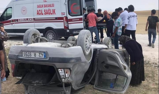 Konya'da otomobil takla attı: 2 yaralı