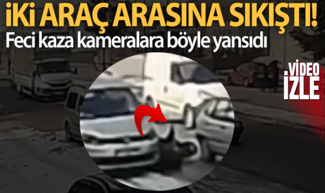 Motosiklet sürücüsünün iki araç arasına sıkıştığı kaza