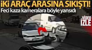 Motosiklet sürücüsünün iki araç arasına sıkıştığı kaza