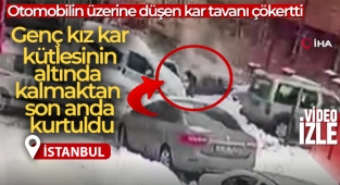 Otomobilin üzerine düşen kar tavanı çökertti: O anlar kamerada