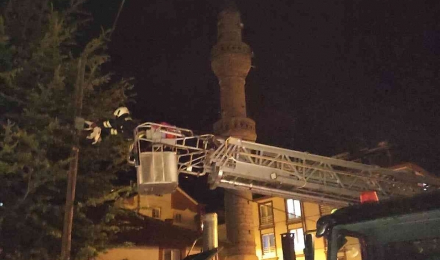 Çıktığı direkten inemeyen kediyi itfaiye kurtardı