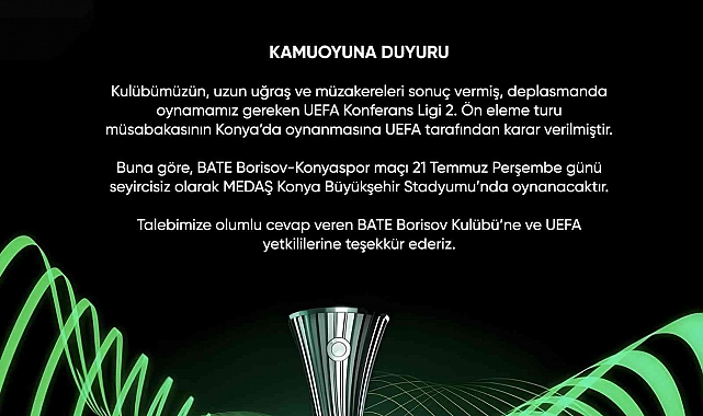 Konyaspor'un BATE Borisov maçı Konya'da oynanacak