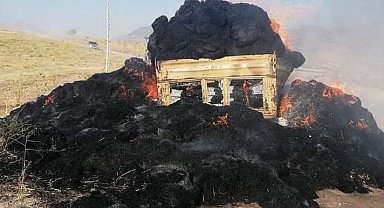 Sap balyası yüklü römorklar çıkan yangında kullanılamaz hale geldi