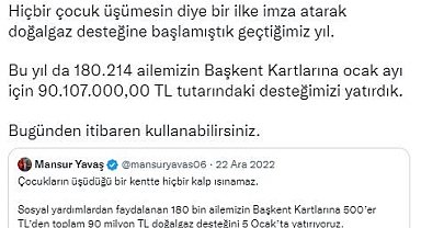 Ankara Büyükşehir'den 180 bin aileye doğal gaz desteği