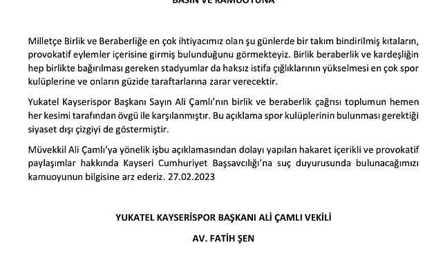 Ali Çamlı hakkında hakaret içerikli paylaşımlara suç duyurusu