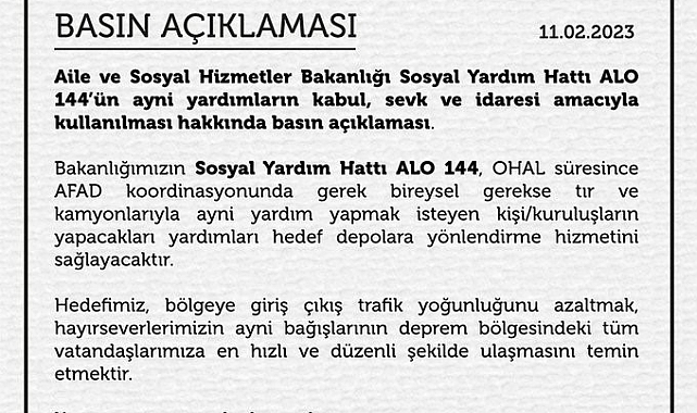 ALO 144, OHAL sürecinde yardım yapmak isteyenler için yönlendirme hattı olacak