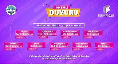 Büyükşehir Kütüphaneleri'nde yeni saat düzenlemesi