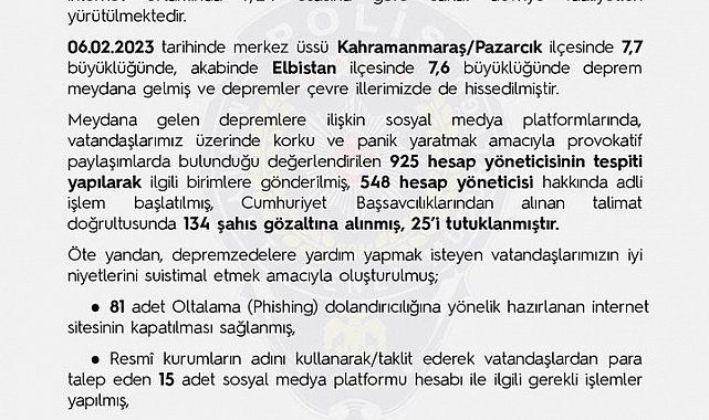 EGM: "Provokatif paylaşımlarda bulunduğu değerlendirilen 925 hesap yöneticisi tespit edildi"