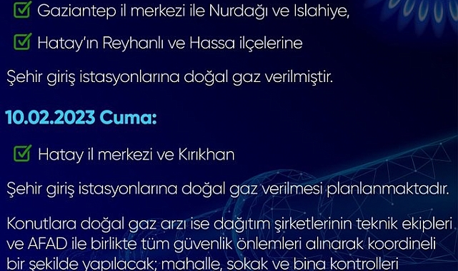Kahramanmaraş, Gaziantep ve Hatay'a doğalgaz verilmeye başladı