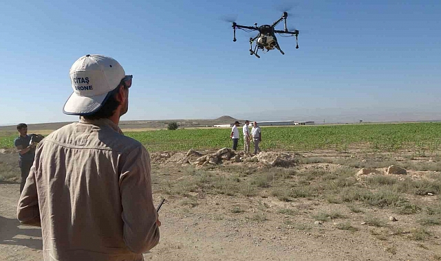 Niğde'de tarlalar dron ile ilaçlanıyor