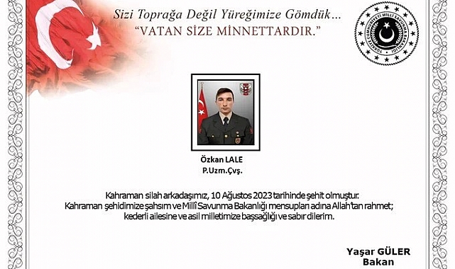 MSB: "Pençe-Kilit operasyonu bölgesinde 1 asker şehit oldu"