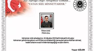 MSB: "Pençe-Kilit operasyonu bölgesinde 1 asker şehit oldu"