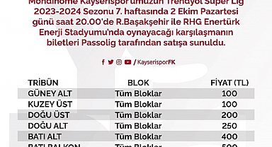 Kayserispor-Başakşehir maçının bilet fiyatları belli oldu
