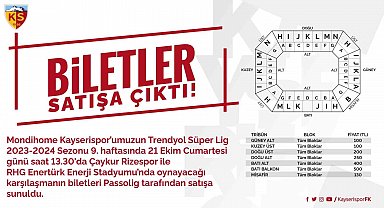 Kayserispor - Çaykur Rizespor maçı biletleri satışa çıkarıldı