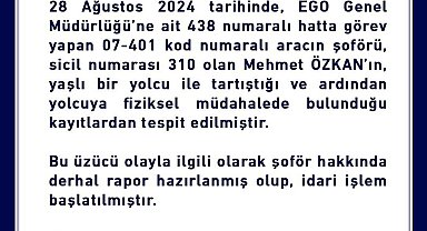 Ankara'da yolcuyu darp eden otobüs şoförü hakkında işlem başlatıldı
