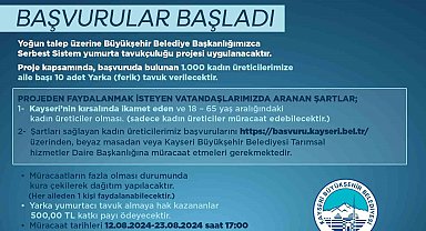 Büyükşehir'in Serbest Sistem Yumurta Tavukçuluğu Projesi'ne müracaatlar başladı