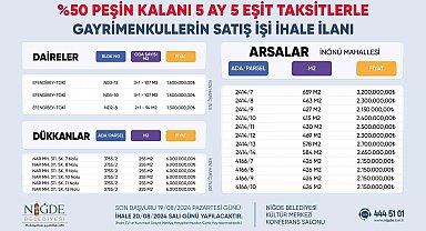 Niğde Belediyesi Gayrimenkul Satış İhalesi Yapacak