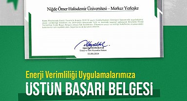 Enerji ve Tabii Kaynaklar Bakanlığı tarafından NÖHÜ'ye 'Üstün Başarı Belgesi' verildi