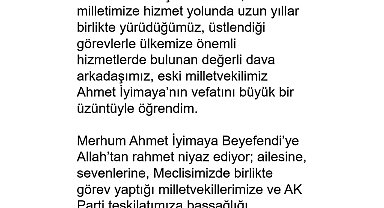 Cumhurbaşkanı Erdoğan'dan Ahmet İyimaya'nın vefatı üzerine taziye mesajı