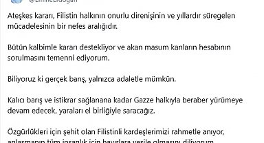 Emine Erdoğan: "Ateşkes kararı, Filistin halkının onurlu direnişinin ve yıllardır süregelen mücadelesinin bir nefes aralığıdır"