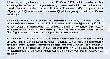 Jandarma Genel Komutanlığı'ndan Bolu'daki otel yangınına müdahale edilmediği iddialarına ilişkin açıklama