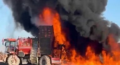 Pancar söküm makinesi alevlere teslim oldu