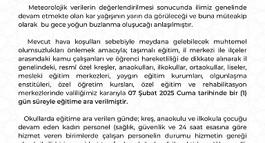 Kayseri'de eğitime 1 gün daha ara verildi
