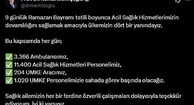 Bakan Memişoğlu: "11 bin 400 acil sağlık hizmetleri personelimizle sahada görev başında olacağız"