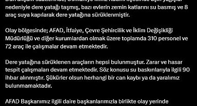 Bakan Yerlikaya, Osmaniye'de taşan dere yatağında can kaybı olmadığını duyurdu