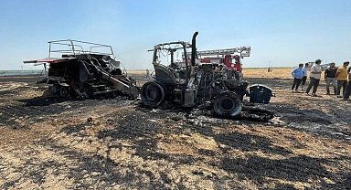 Balya makinesi alev aldı, traktör ve 3 dekar tarla yandı