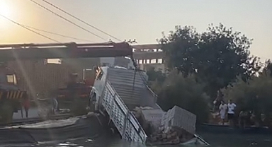 Kamyonun Freni Patladı, Sulama Havuzuna Uçtu
