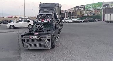 Aracını adeta tanka çevirdi, polis trafikten men edip ehliyete el koydu