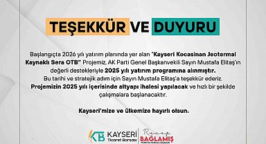 Kayseri Kocasinan Jeotermal Kaynaklı Sera OTB Projesi 2025 yatırım programına alındı