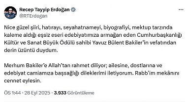 Cumhurbaşkanı Erdoğan'dan Bakiler için başsağlığı mesajı