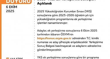 2025 YKS ek yerleştirme sonuçları açıklandı